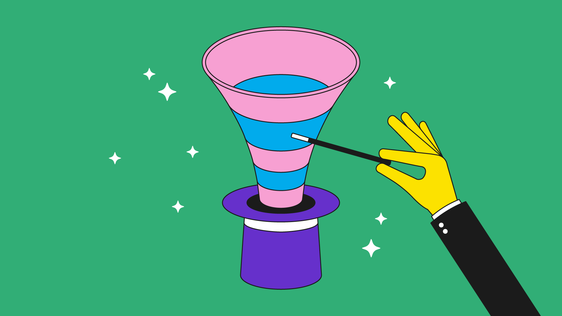 A funnel being drawn from a top hat